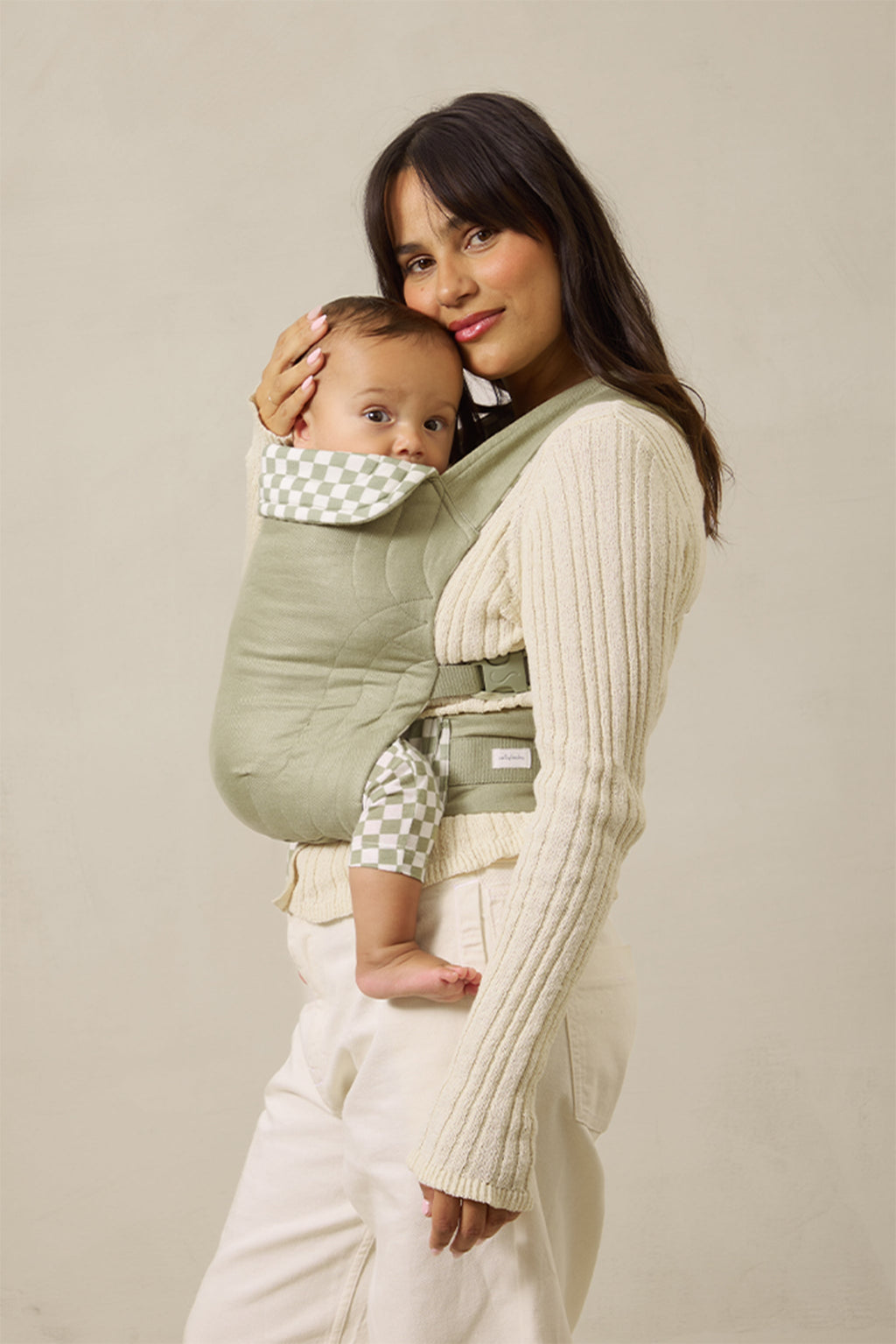 Sage Chequer Soft Buckle Carrier by Mythora