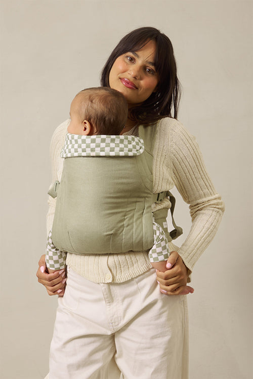 Sage Chequer Soft Buckle Carrier by Mythora